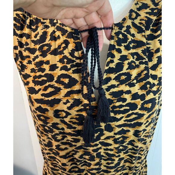 Beachlunchlounge Leopard Print Dress Medium Viscose Tassel Tie Waist & Neckline - Picture 9 of 16